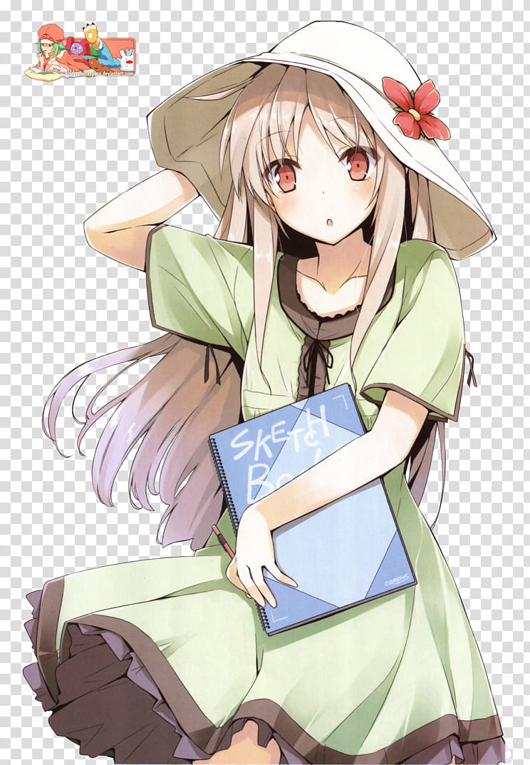 Mashiro Shiina (Sakurasou), Render, woman standing and holding book and hat on her head illustration transparent background PNG clipart