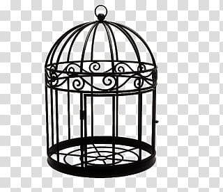 Autumn, cylindrical black metal wire birdcage transparent background PNG clipart