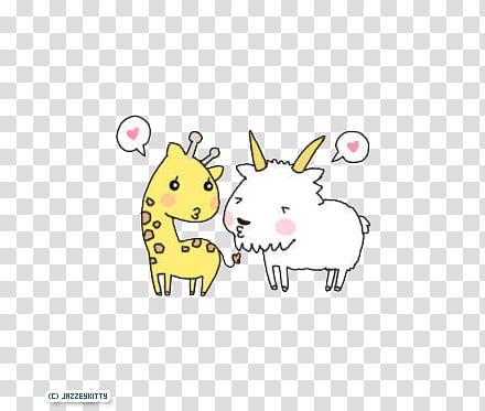 Cute, yellow giraffe and white sheep illustration transparent background PNG clipart