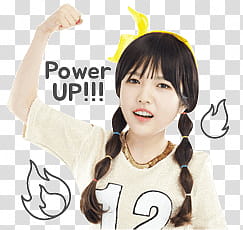 Red Velvet joy kakao talk emoji, woman with power up overlay text illustration transparent background PNG clipart