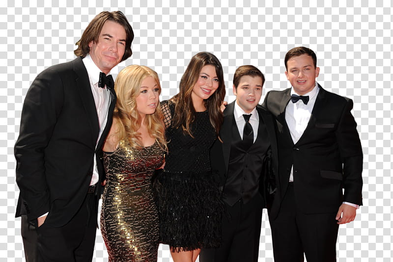 iCarly Cast Renders, two women in the middle of three men transparent background PNG clipart