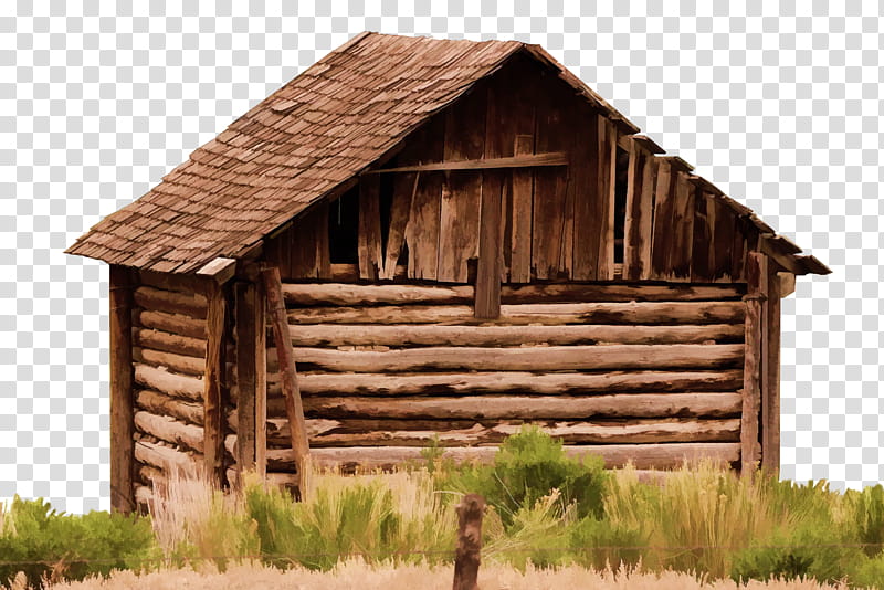 Cutout Old Building, brown wooden shed beside green grass transparent background PNG clipart