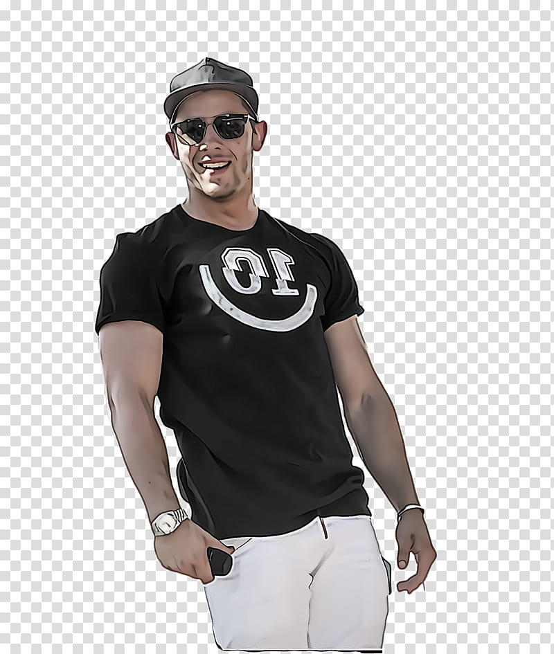 t-shirt white clothing black sleeve, Tshirt, Cool, Top, Muscle, Neck transparent background PNG clipart