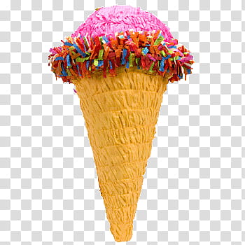 Ice Cream, pink and yellow ice cream cone party favor transparent background PNG clipart