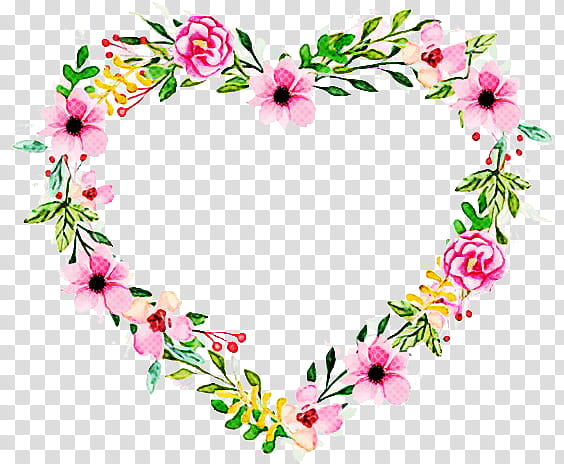 Floral design, Pink, Heart, Flower, Lei, Plant, Wreath, Wildflower transparent background PNG clipart
