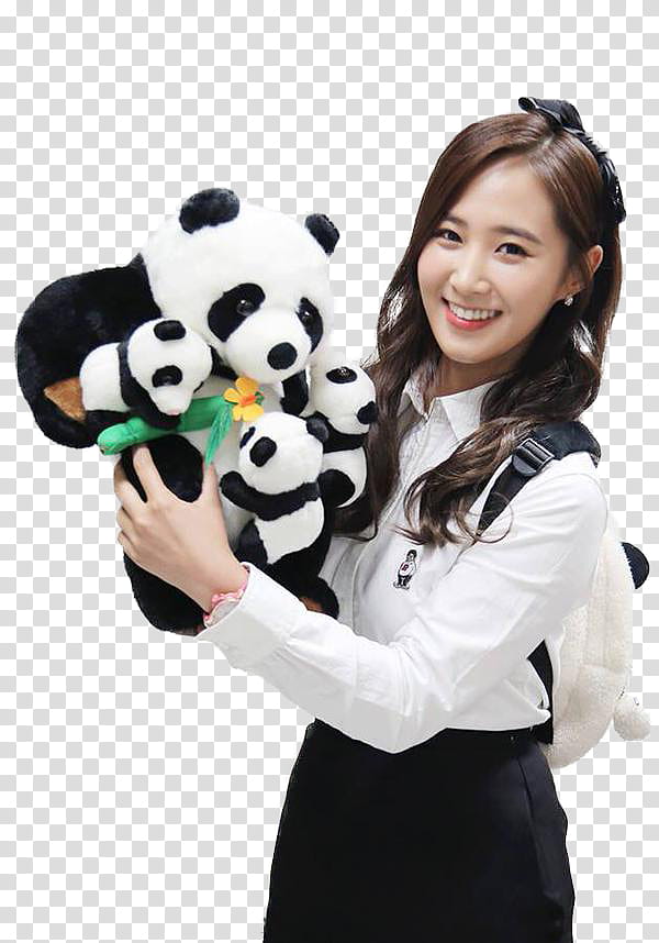 DEU GIA YOONA JESSICA YURI, smiling woman with panda plush toys transparent background PNG clipart