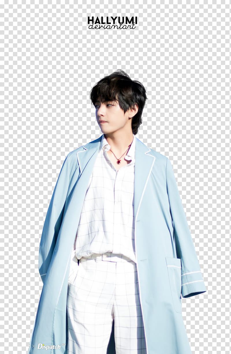 Taehyung BTS TH ANNIVERSARY, men's teal peaked lapel coat transparent background PNG clipart