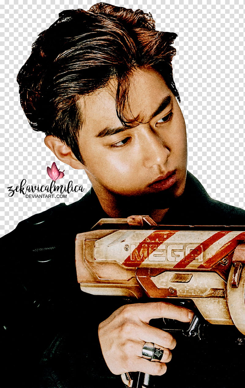 EXO Suho The Power Of Music, man holding white and brown Mega gun toy transparent background PNG clipart