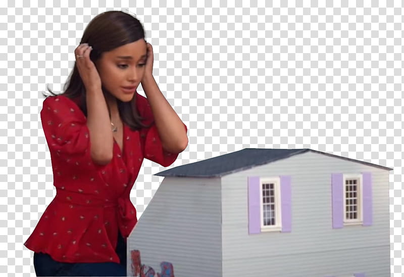 ARIANA GRANDE THANK YOU NEXT, Ariana Grande looking at dollhouse transparent background PNG clipart