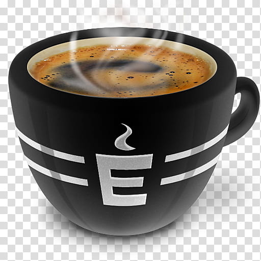 Espresso black cup, black and white coffee mug illustration transparent background PNG clipart