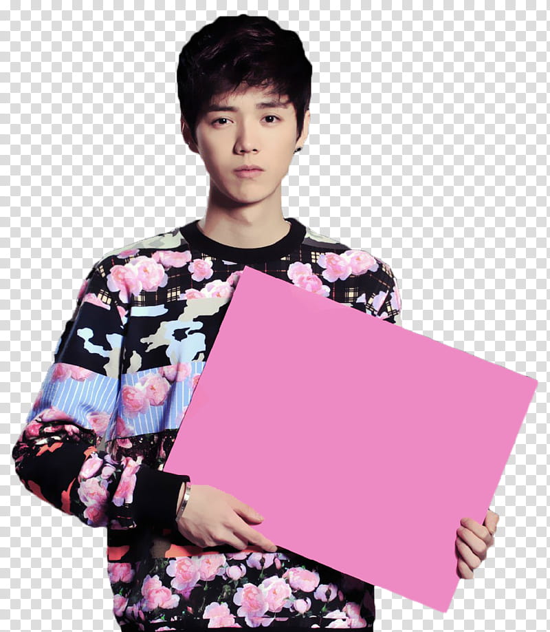 Luhan, man holding pink signage transparent background PNG clipart