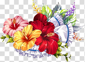 Flores III, yellow, pink, and red hibiscus flowers transparent background PNG clipart