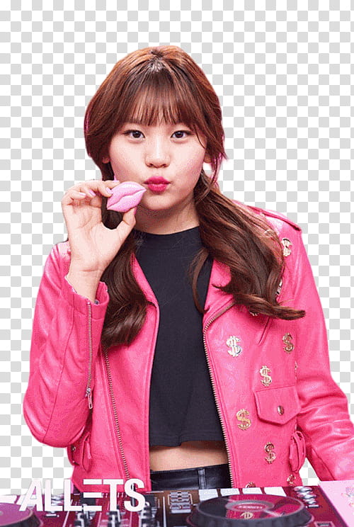Umji GFriend Clinique, pouting woman wearing pink leather bomber jacket transparent background PNG clipart