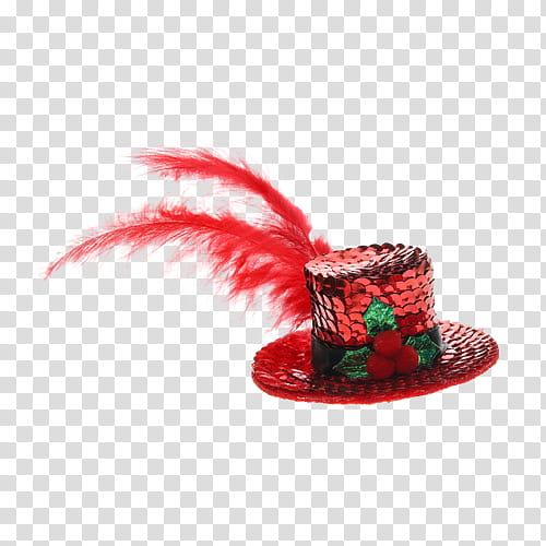 Christmas, red hat with feather accent transparent background PNG clipart
