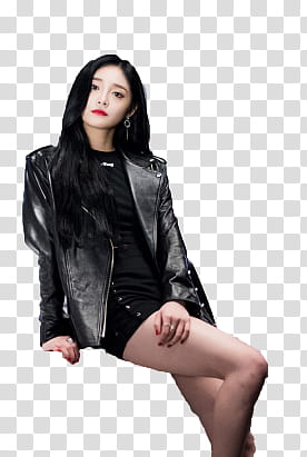 Kyulkyung Pristin Naver, woman sitting wearing black leather jacket transparent background PNG clipart