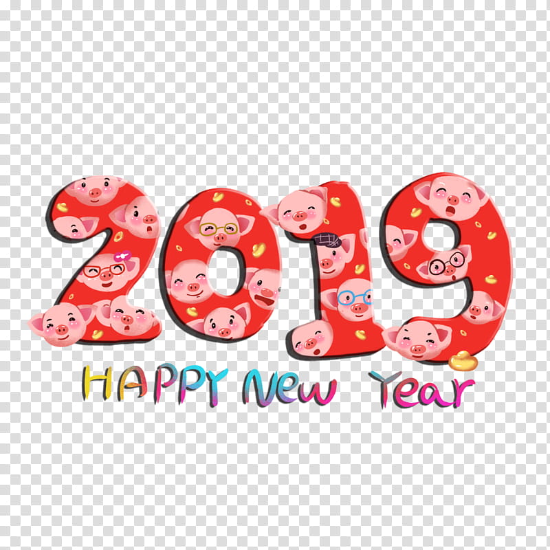 Chinese New Year Pig, 2019, Poster, Bainian, 2018, Text, Pink transparent background PNG clipart
