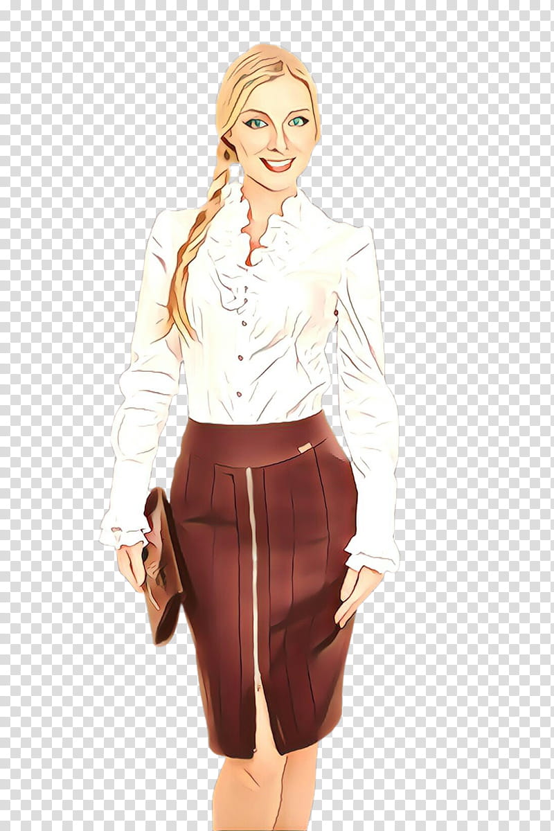 white clothing brown standing pencil skirt, Blouse, Waist, Beige transparent background PNG clipart