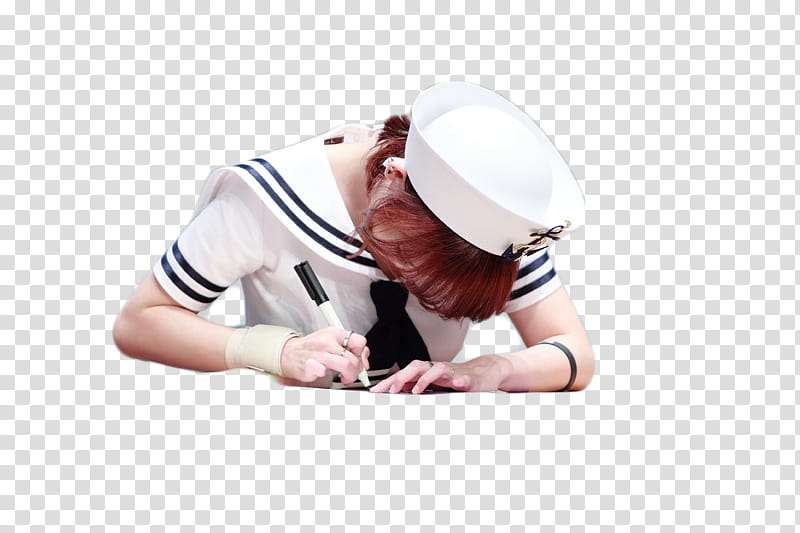 Render, girl wearing sailor uniform holding black marker pen transparent background PNG clipart