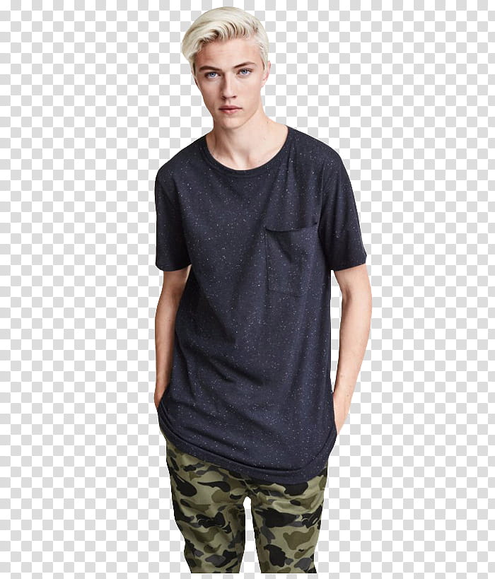 Lucky Blue Smith, standing man wearing black scoop-neck shirt transparent background PNG clipart