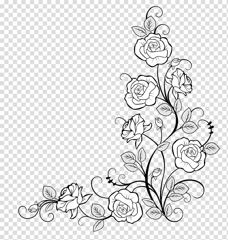 Floral design, White, Line Art, Leaf, Pedicel, Plant, Blackandwhite, Flower transparent background PNG clipart