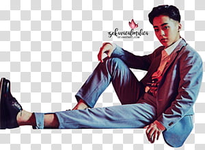 EXO Xiumin Countdown, man sitting while wearing blue suit transparent background PNG clipart thumbnail