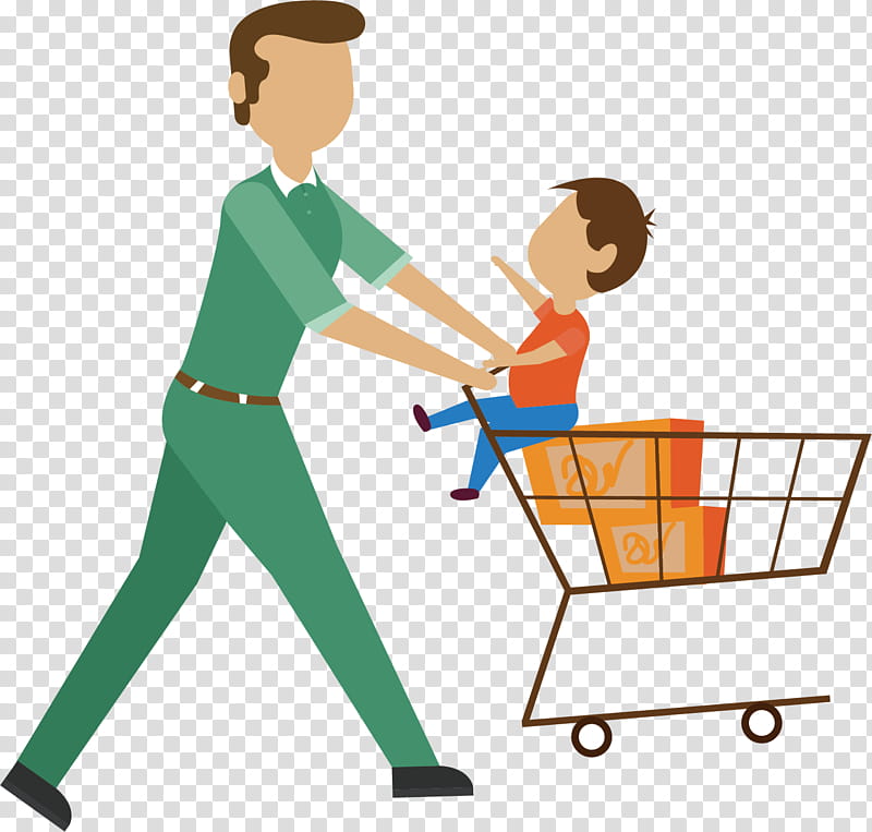 Shopping Cart, Child, Father, Shopping Bag, Cartoon, Shopping Centre, Male, Boy transparent background PNG clipart