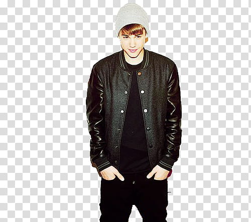 Justin Bieber in black bomer jacket transparent background PNG clipart