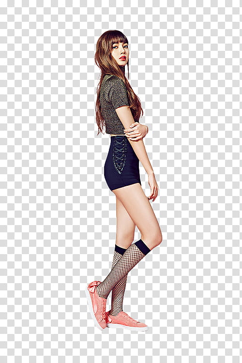 BLACKPINK PUMA, woman in gray shirt and blue shorts transparent background PNG clipart