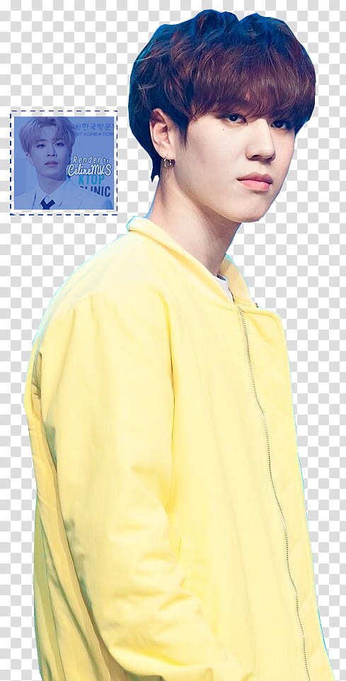 Mini Yugyeom GOT, man wearing yellow top transparent background PNG clipart