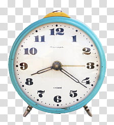 Clocks ColdLove, round white, blue, and brown analog alarm clock a transparent background PNG clipart