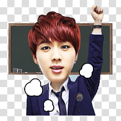 BTS Kakao Talk Emoticon Render p, red haired man raising his hand transparent background PNG clipart
