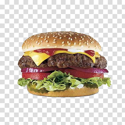 , burger with patty and lettuce filling transparent background PNG clipart