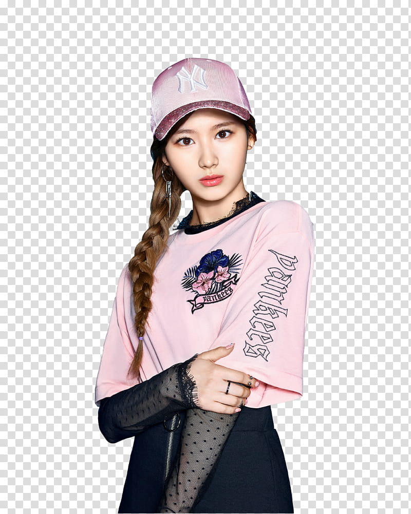 TWICE MLB, woman in pink scoop-neck T-shirt and pink New York Yankees cap transparent background PNG clipart
