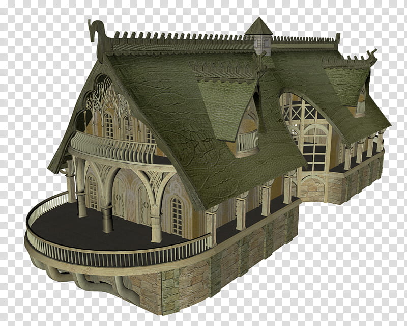 Elven Village Inn , green and gray house transparent background PNG clipart