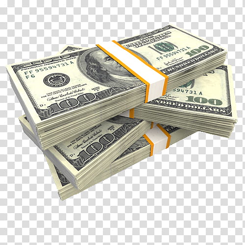 three bundle of  U.S dollar banknote transparent background PNG clipart
