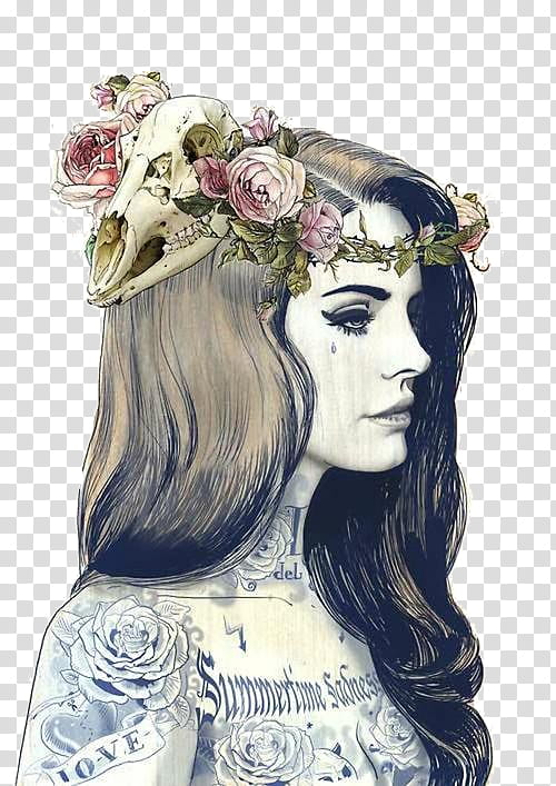 Delirium, sketch of woman wearing floral headband transparent background PNG clipart