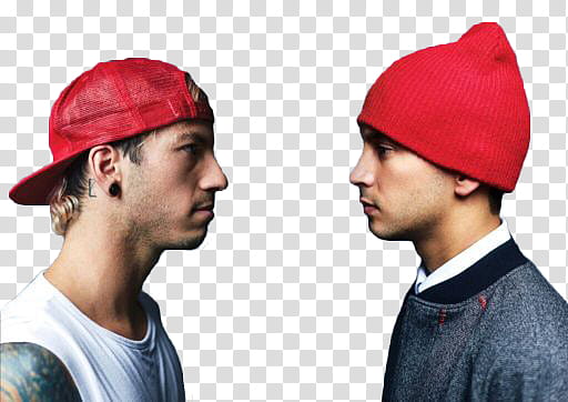 twenty one pilots, two men wearing red caps transparent background PNG clipart