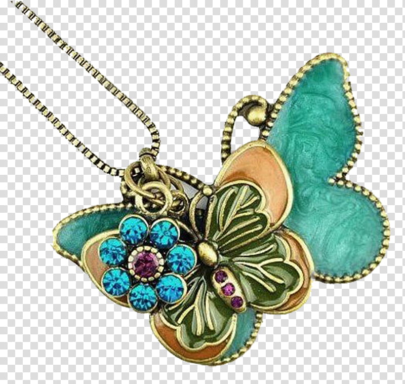 butterfly necklace, gold and turquoise butterfly pendant transparent background PNG clipart