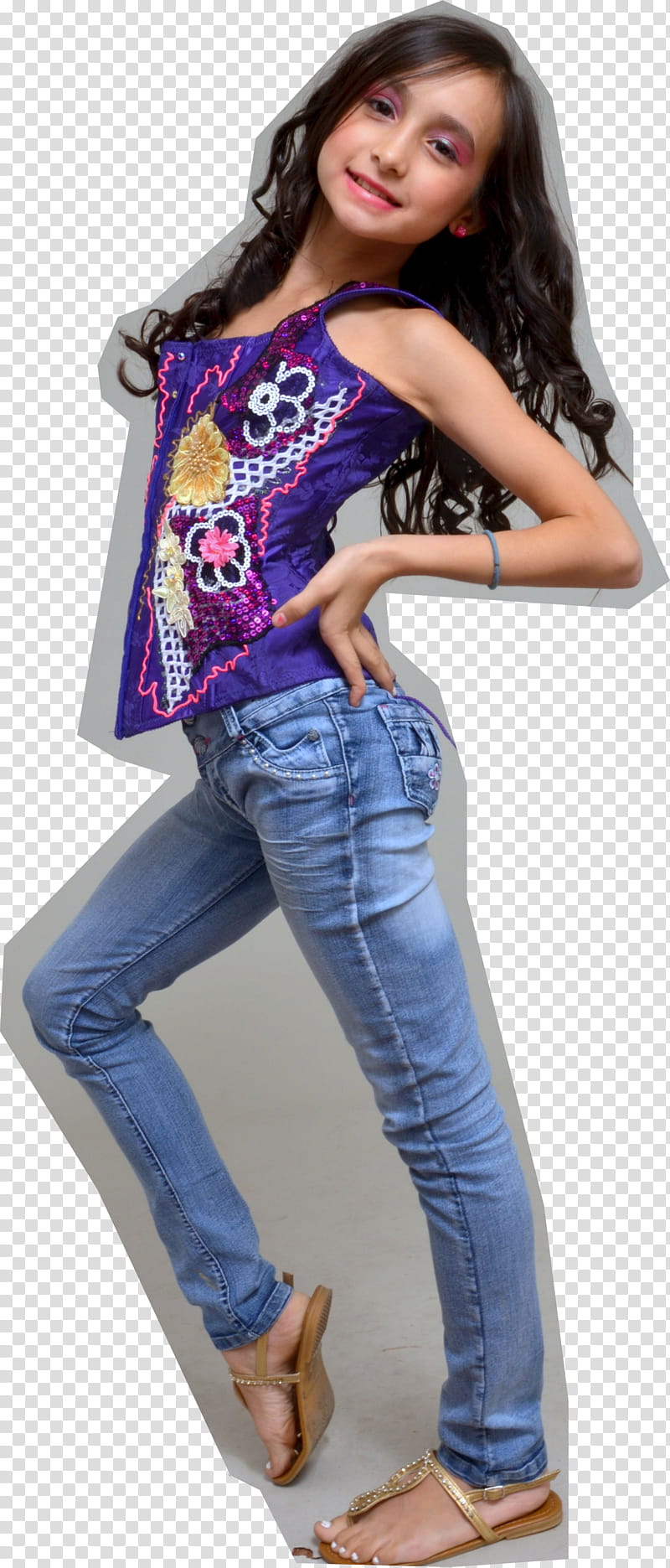 Gretchen, standing girl wearing purple shirt and blue jeans transparent background PNG clipart