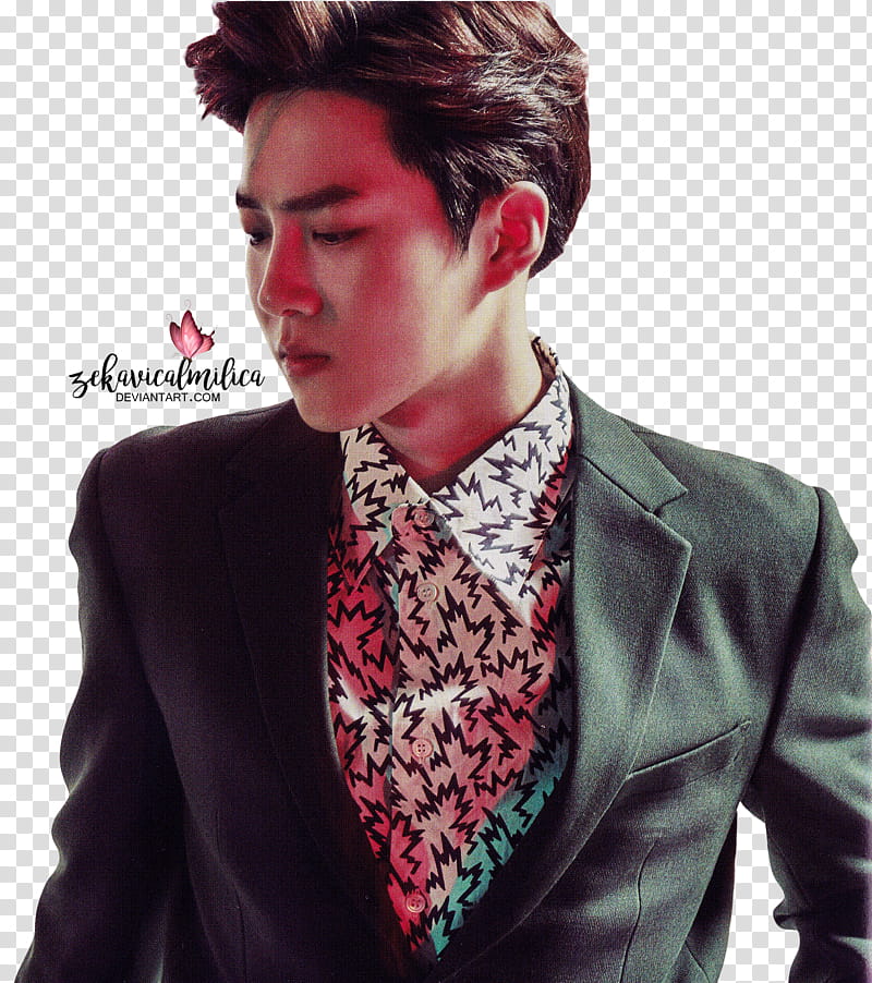 EXO Suho Countdown, man in black notched lapel suit jacket transparent background PNG clipart