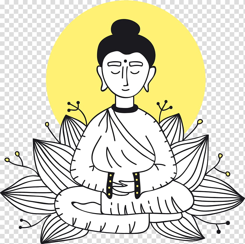 line art meditation black hair gesture, Bodhi Lotus, Watercolor, Paint, Wet Ink transparent background PNG clipart