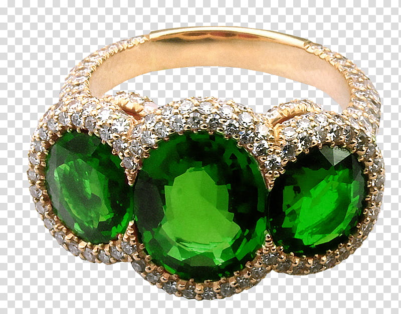 Embellishment in, gold-colored ring with green gemstones transparent background PNG clipart