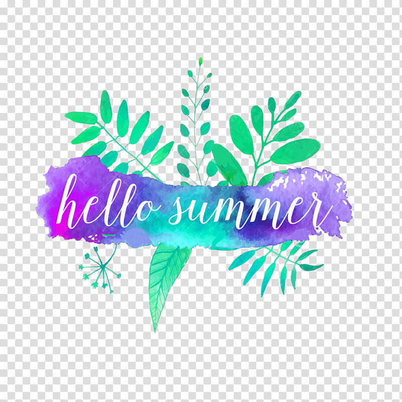 Green Leaf Watercolor, Hello Summer, Summer , Text, Watercolor Painting, Drawing, Logo, Plant transparent background PNG clipart