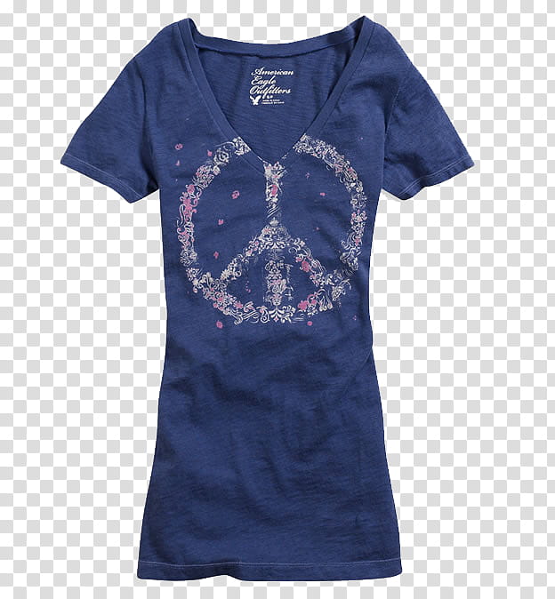 object , blue and white floral peace sign printed V-neckline shirt transparent background PNG clipart