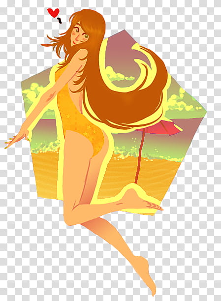 Summer, illustration of woman in yellow monokini transparent background PNG clipart