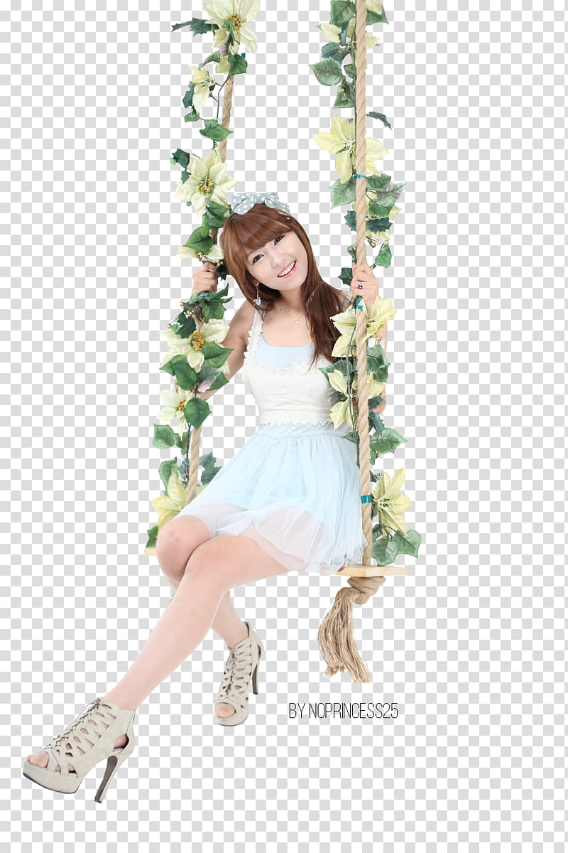LEE EUN HYE, woman sitting on floral swing transparent background PNG clipart