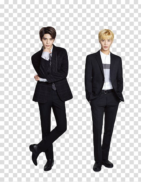 NCT, blonde haired standing man beside standing man wearing black blazer transparent background PNG clipart