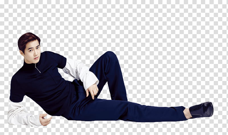 SUHO EXO, man lying wearing black and white long-sleeved shirt transparent background PNG clipart