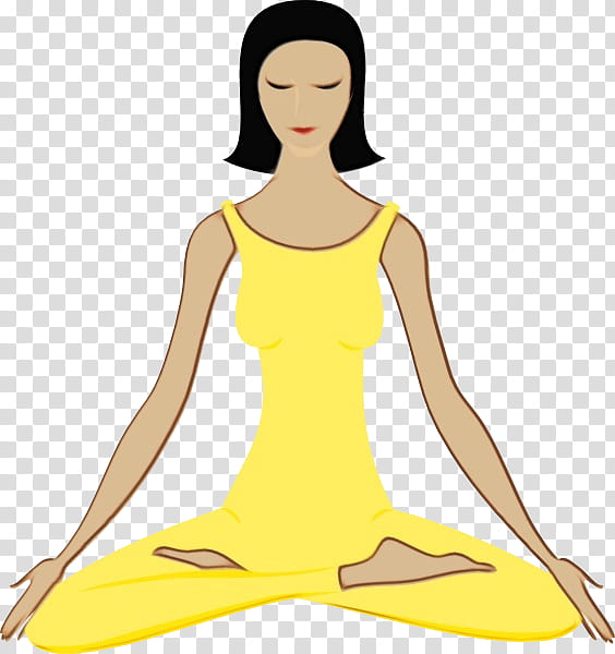 meditation yellow physical fitness yoga leg, Watercolor, Paint, Wet Ink, Balance, Neck, Sitting, Stretching transparent background PNG clipart