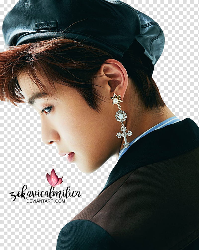 NCT Jaehyun Vogue, man wearing black leather cap transparent background PNG clipart